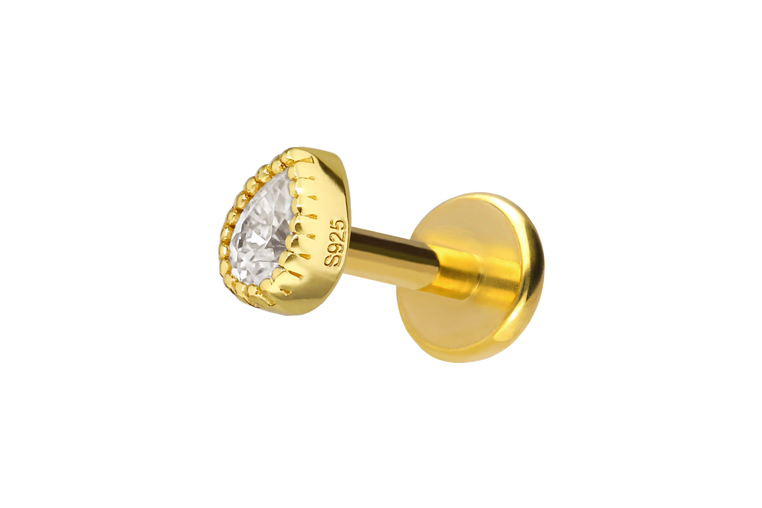 Titan Labret Piercing mit Innengewinde + 925er Silber Aufsatz MOISSANIT-TROPFEN